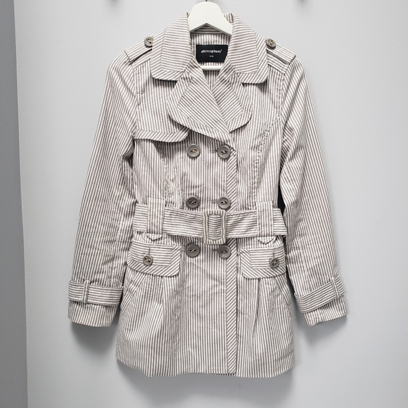 Atmosphere Jackets & Blazers - Atmosphere Grey and White Stripe Trench Coat Size 2-4